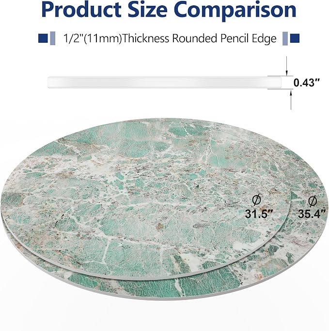 ZL ZELing Round Sintered Stone Table Top 35",Replacement Table Top for Indoor & Outdoor - Heat/Scratch Resistant Waterproof Ceramic DIY Desktop, Patio/Balcony/Bistro/Café & Dining Room (Green)