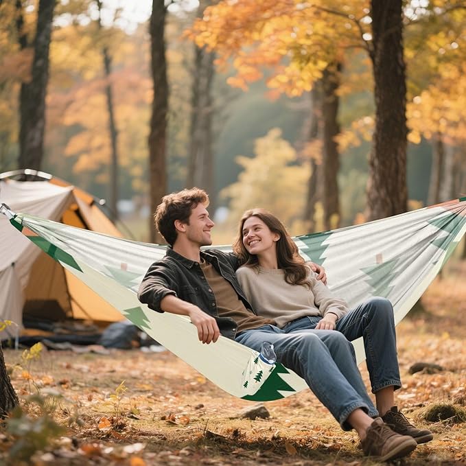 Pine Tree Hammocks with Hanging Rope Hammock for Outside Patio Backyard Poolside