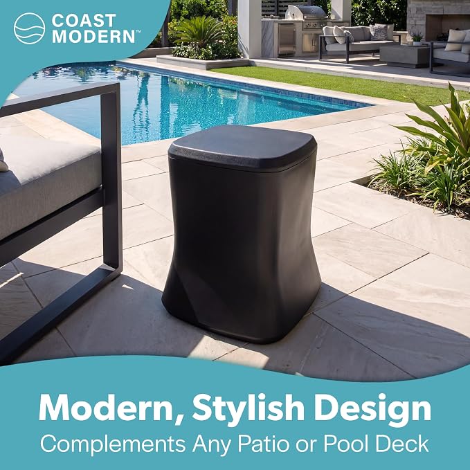 Coast Modern Outdoor Side Table Cooler- 2 in 1 Patio Decor Storage Table & Ice Chest - 25 QT - White, Gray, Sand, Stone Blue, Black