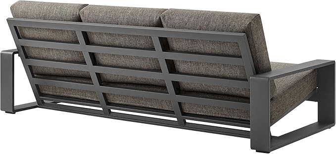 Modway Lirienne Aluminum 4-Piece Outdoor Furniture Set in Smoke – Patio Conversation Set with 3-Seater Sofa, 2 Armchairs & Coffee Table