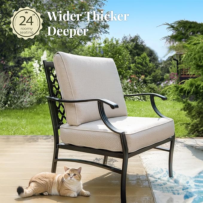 Patio Furniture Set 6 pcs, Outdoor Patio Furniture, 1 X 3-Seat Sofa, 2 X Single Chairs, 2 X Swivel Chairs, 1 X Coffee Table and 5.75" Extra Thick Cushion, Patio Conversation Set,Beige