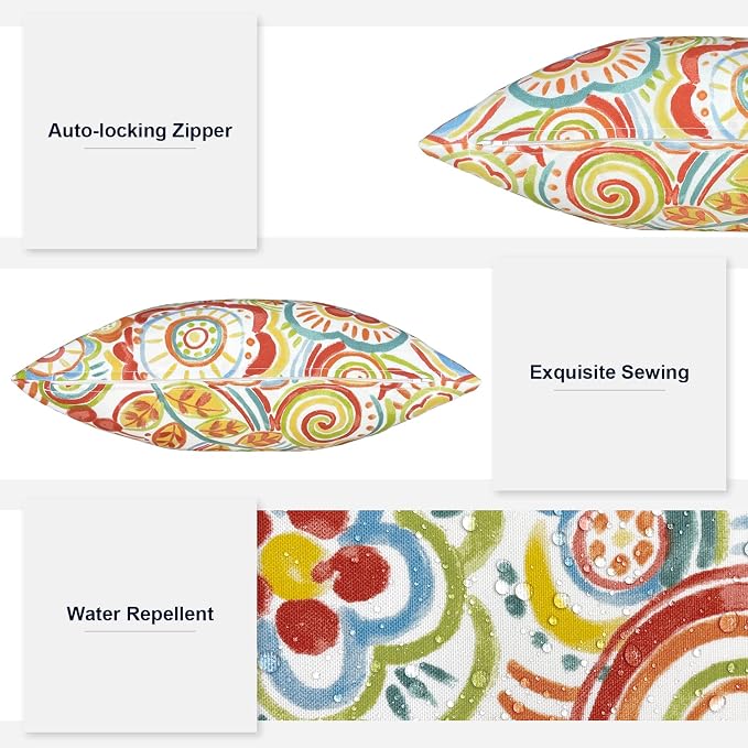 Outdoor Throw Pillows 16x16 Inch, Water Repellent Patio Pillows with Inners Set of 2 for Patio Furniture Home Garden, Flower Multi
