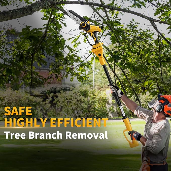 2-in-1 8 Inch Electric Pole Saw for Dewalt 20V MAX Battery, Brushless Cordless Mini Chainsaw with Extension Pole & 3 Chains, Auto Oiler, 14.5 FT Max Reach for Tree Trimming Branch Cutting (No Battery)