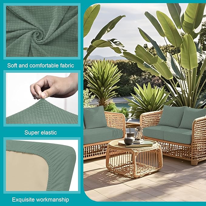 BIETYONE 14Pcs Stretch Patio Cushion Covers,Outdoor Couch Covers Replacement,Outdoor Couch & Sofa Slipcovers,for Patio Furniture Cushion Covers,Washable Reusable Furniture Protector (Cyan,Cover Only)