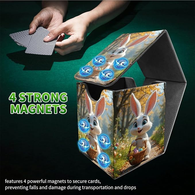 Bunter Osterhase Card Deck Box for MTG, Personalized Card Storage Case Fits 120+ Sleeved Cards, Premium Leather TCG Box with Strong Magnetic Closure for Magic, CCG, PTCG, Baseball Cards