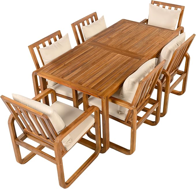 VilroCaz 7 Pieces Outdoor Patio Dining Set, 67'' Rectangle Acacia Wood Table and 6 Armchair, All-Weather Dining Set with Removable Cushions for Garden Backyard Lawn (Brown-2.13)