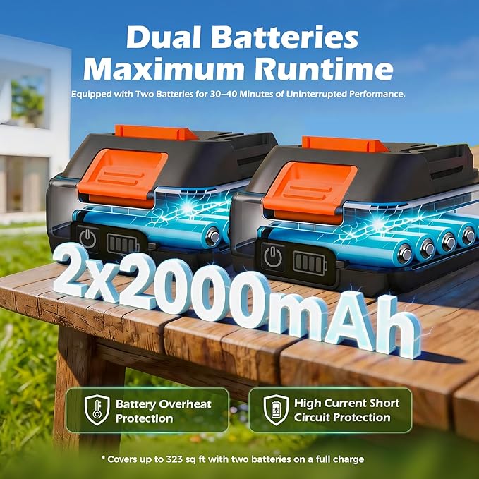 21V Weed Wacker Weed Eater: Electric String Trimmer and Edger 2in1 Lawn Tool Battery Powered 12 Inch Grass Cutter with 2Pack 2000mAh Batteries and Charger, Lightweight for Small Yard Garden Home Use