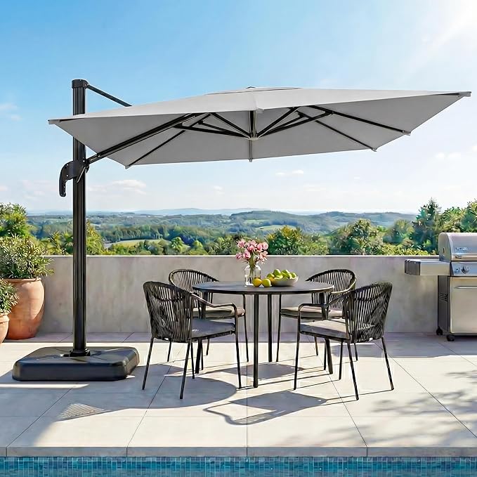 LAUSAINT HOME Cantilever Patio Umbrella, 360° Rotating Offset Umbrella with Aluminum Frame, Large Square Sunshade for Backyard, Pool, Deck, Lawn (Square, Khaki)