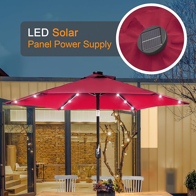 7.5ft Outdoor Umbrella Patio Umbrella with Solar Lights,18 LED Lighted Table Market Outdoor Umbrella, 2-Year-Non-Fading, for Pool, Deck, Garden,Backyard