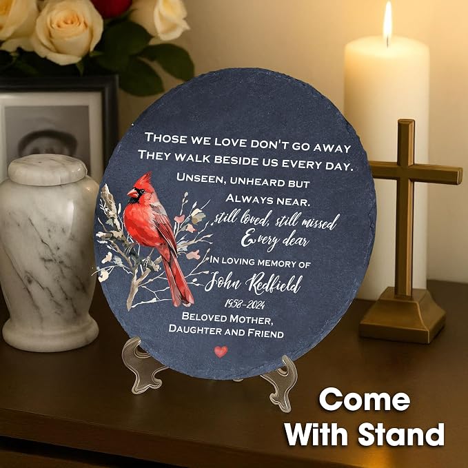 Cardinal Memorial Garden Stone Those We Love Don't Go Away Remembrance Gift Loss of Loved One Nanny Papi Mom Dad Step Father Mother in Law Grief Heaven Condolence Home Outdoor Walkways Grave Decor