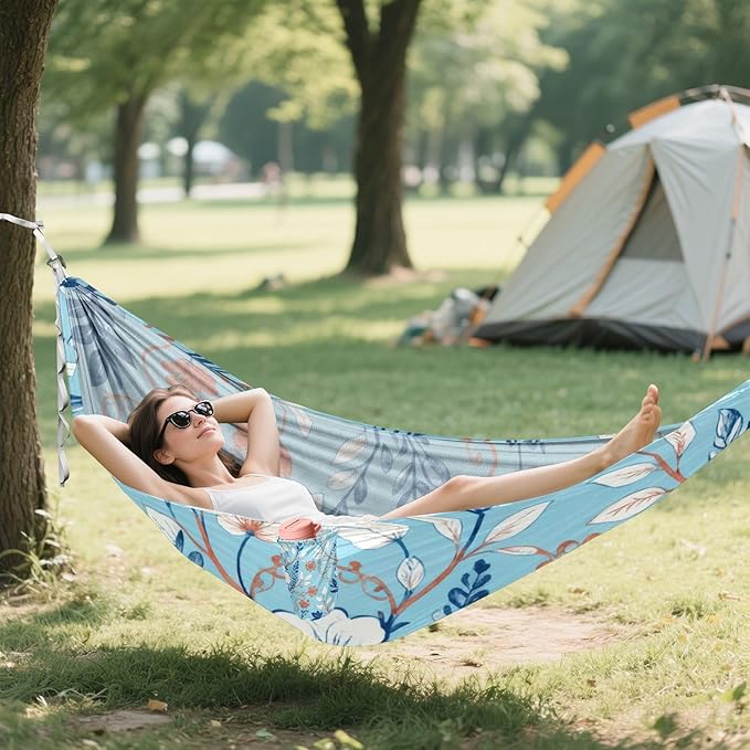 Bright Floral Hammocks with Hanging Rope Tree Hammock for Outside Patio Backyard Poolside