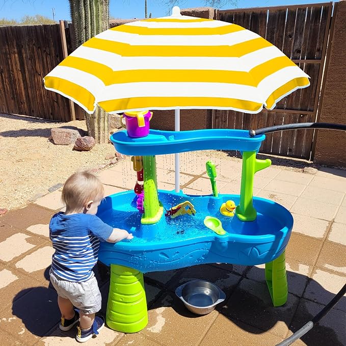 Water Table Umbrella for Kids - Heavy Duty 47" Portable Outdoor Umbrella with UPF50+ Protection, Beach Shade Cover for Sand Play, Camping & Picnic Tables, Sunshine Yellow