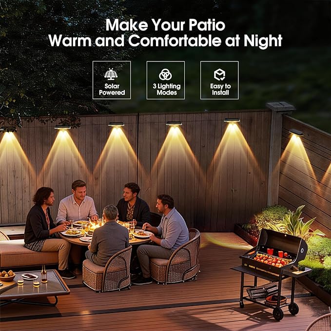 AUDLES Solar Fence Lights Outdoor, 3 Modes Warm/Neutral/Cool White Fence Lights Solar Powered for Outside, IP65 Waterproof, 60 Lumens Solar Light for Step, Pathway, Garden, Deck, Stairs - 8 Pack