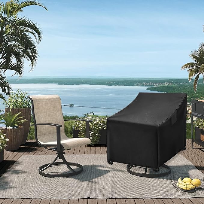 WLEAFJ Outdoor Swivel Chair Covers - Heavy Duty, Waterproof Patio Rocking Chair Covers - Black, 2 Pack - 33" W x 35" D x 38.5" H