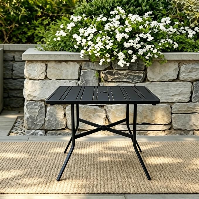5 Piece Outdoor Dining Set, Stackable Brown Patio Rattan Chairs with Metal Table, All-Weather Wicker Patio Furniture Set for Backyard, Poolside, Garden, Bistro