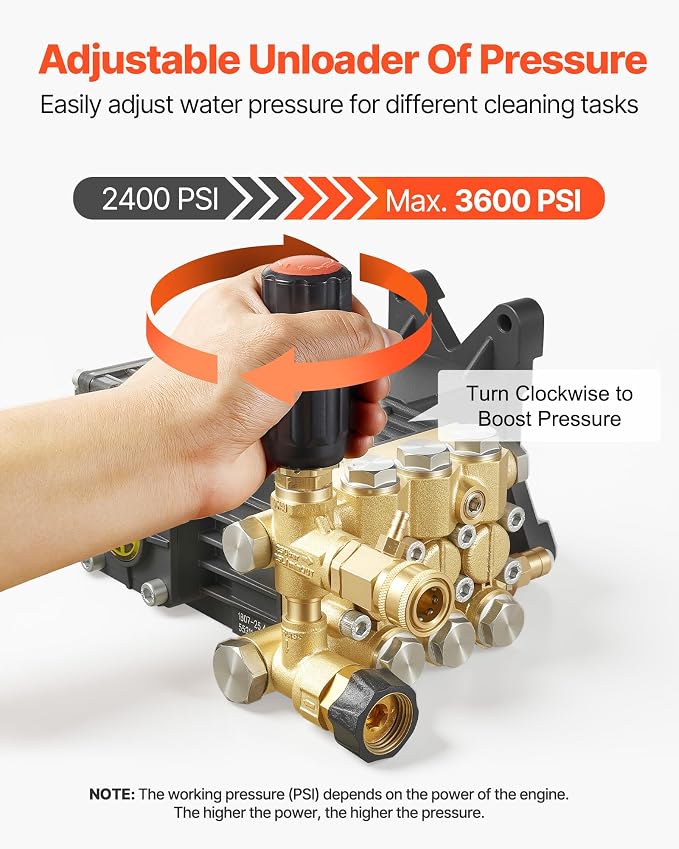 VEVOR Pressure Washer Pump, 1" Shaft Horizontal Triplex Plunger, 3600 PSI, 3.7 GPM, Replacement Power Washer Pumps Kit with Siphon Tube, Hardware, Compatible with Simpson MorFlex 40224, 40225, 40226