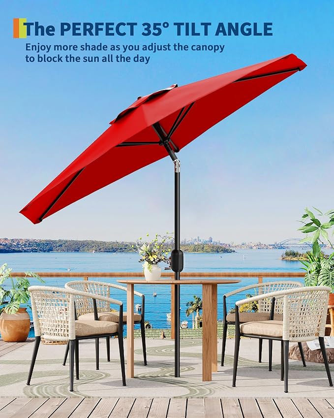 GarveeLife Outdoor Patio Umbrella, Table Market Umbrella with Push Button Tilt and Crank, 8 Sturdy Ribs UV Protection Waterproof for Garden, Deck, Backyard, Pool