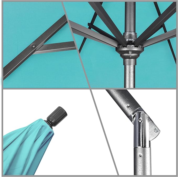 California Umbrella 11Ft Premium Sunbrella Patio Umbrella, Hand-Crank, Tilt-Collar, Gray Frame, Aruba Fabric