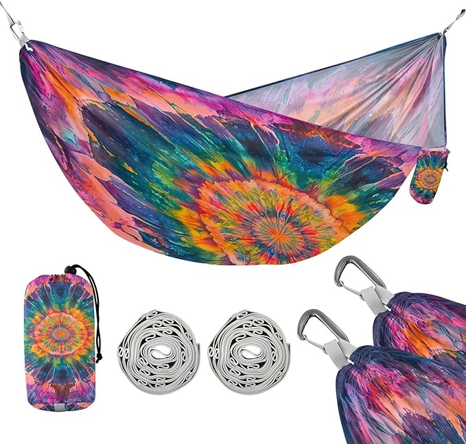 Hammocks for Outside Tie Dye Pattern Camping Hammock Portable Hammocks with Tree Straps and Carry Bag Camping Accessories for Hiking Beach Outdoor