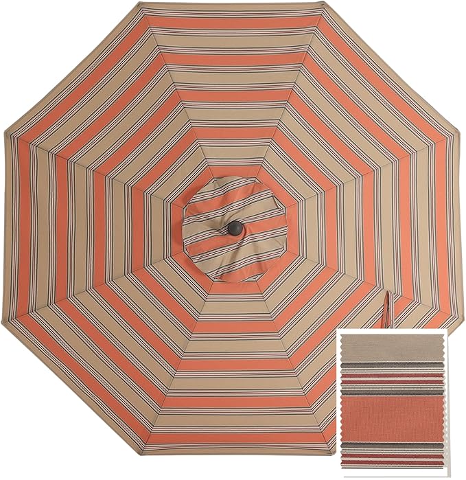 MASTERCANOPY 5-Year-Non-Fading Olefin 9FT Patio Umbrella Replacement Canopy for 8 Ribs- Coffee & Orange Multi-Stripes Canopy Only