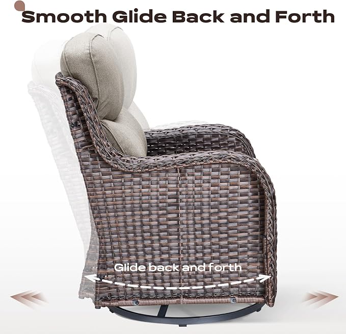 Rilyson Wicker Outdoor Patio Furniture Set - 8 Piece Patio Conversation Sets with Swivel Rocker Chairs, Ottomans, Sofa and Coffee Table, 6 inch Cushions, Deep Seating, for Porch Deck Brown/Beige