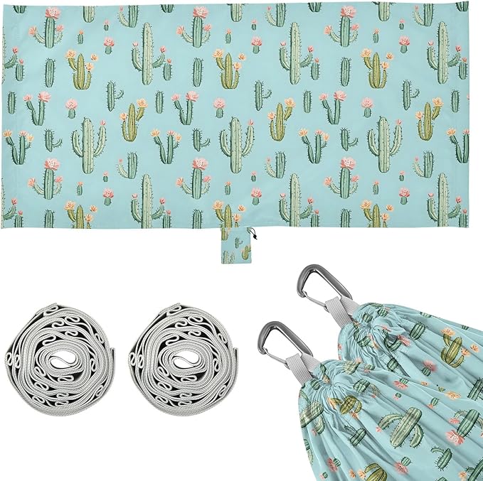 Camping Hammock Outdoor Hammocks for Outside Cactus Flower Beach Trees Portable Lightweight with Pockets Tree Straps Indoor