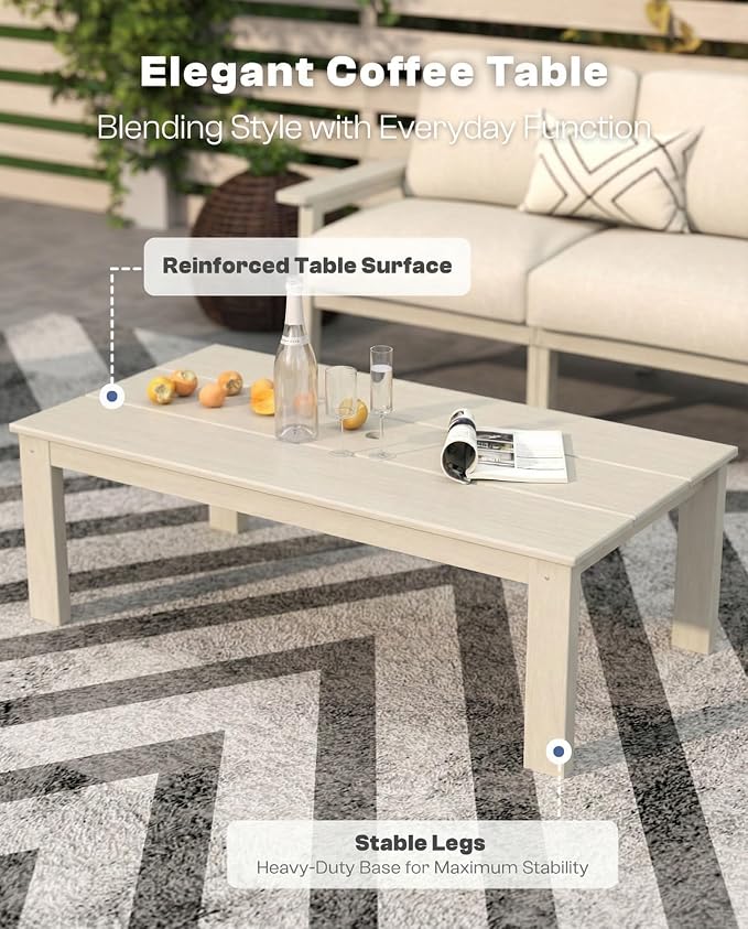 7 Piece Patio Conversation Sets, Outdoor Couch with Washable Thick Beige Cushions, HDPE Patio Furniture Set with 12FT Umbrella, Outdoor Sectional Furniture for Backyard (White Frame)