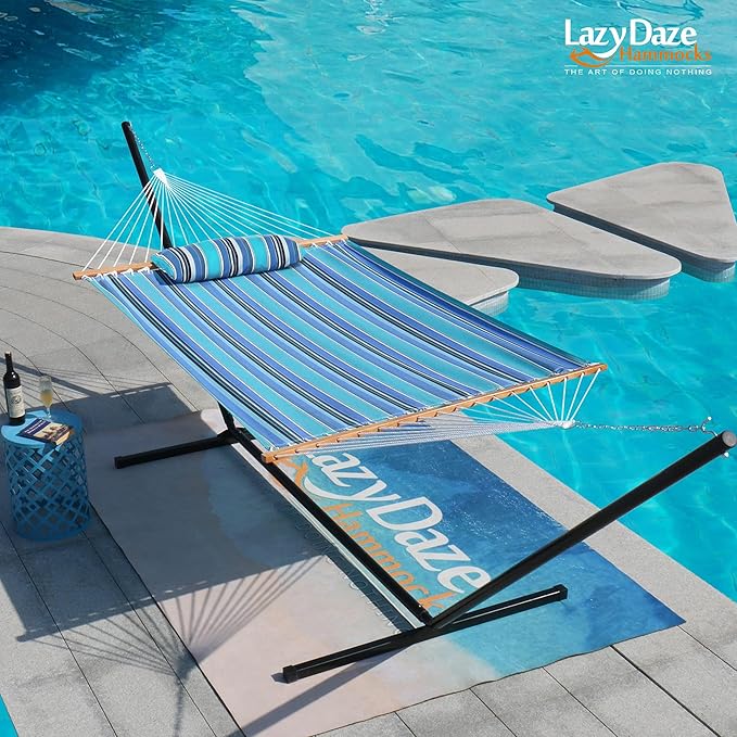 Lazy Daze Hammocks 12 FT Sunbrella Fabric Hammock not Fading with Spreader Bars and Free Pillow Fits for 2 Persons, All Weather and Fade Resistant for Patio Yard, 450 lbs Capacity, Dolce Oasis