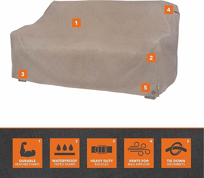 Modern Leisure Garrison Patio Loveseat Cover - Weather-Resistant Fabric - Outdoor Furniture Protection Perfect for Patio, Deck, and Porch - 66"L x 40"W x 39"H - Sandstone