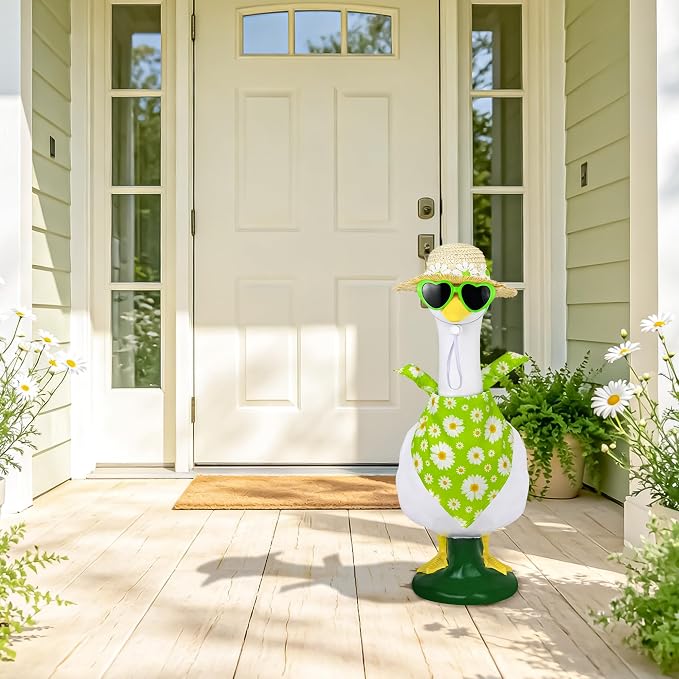 Summer Spring Porch Goose Outfit, Daisy Flower Goose Outfit Clothes for 17/23" Lawn Geese Statue for Garden Yard Decor (Yellow) (Green)