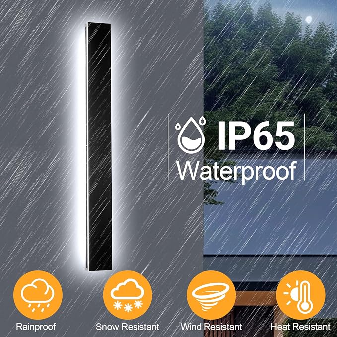 47.2in 2pcs Outdoor Wall Light Exterior,AioTio Black Long LED Outdoor Wall Light Fixtures Wall Mount,Upgraded 4.72in Wide Dimmable IP65 Waterproof Modern Porch Lights Wall Sconce for Garage,Courtyard