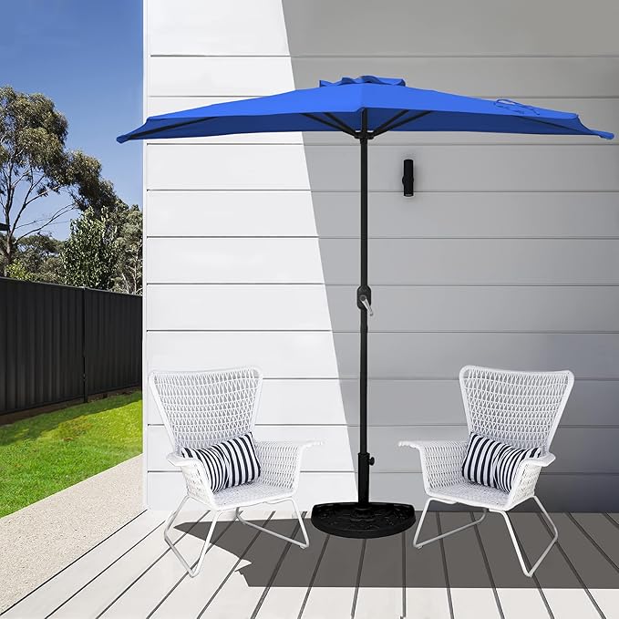 WO Home Furniture 9 ft Half Market Outdoor Umbrella With Sturdy Half Base included, Polyester Canopy, All Weather and UV Resistant for your Patio, Awning, Window, Garden, Balcony, Royal Blue