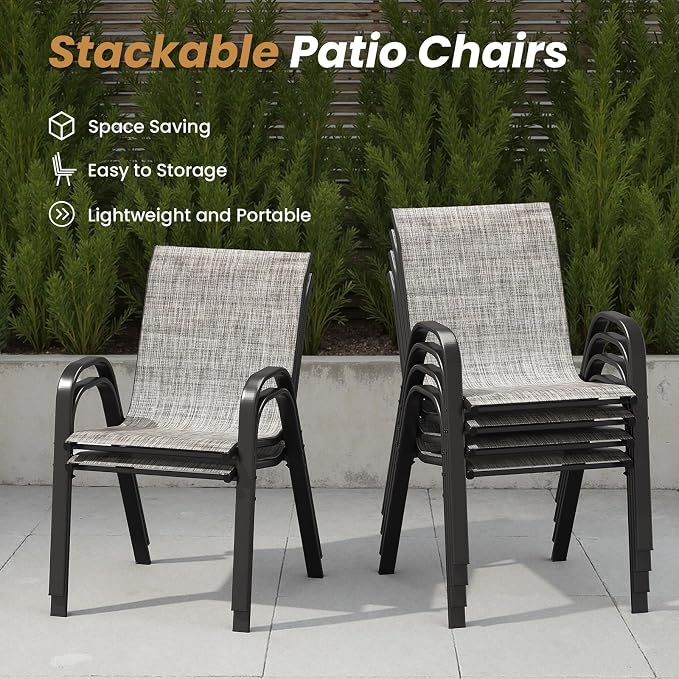 Soohow 5-Piece Outdoor Dining Set, Outdoor Patio Table and Chairs Set, 4 x Stackable Chairs & 1 x Outdoor Table with Umbrella Hole, All-Weather Patio Dining Sets for Poolside, Backyard and Porch