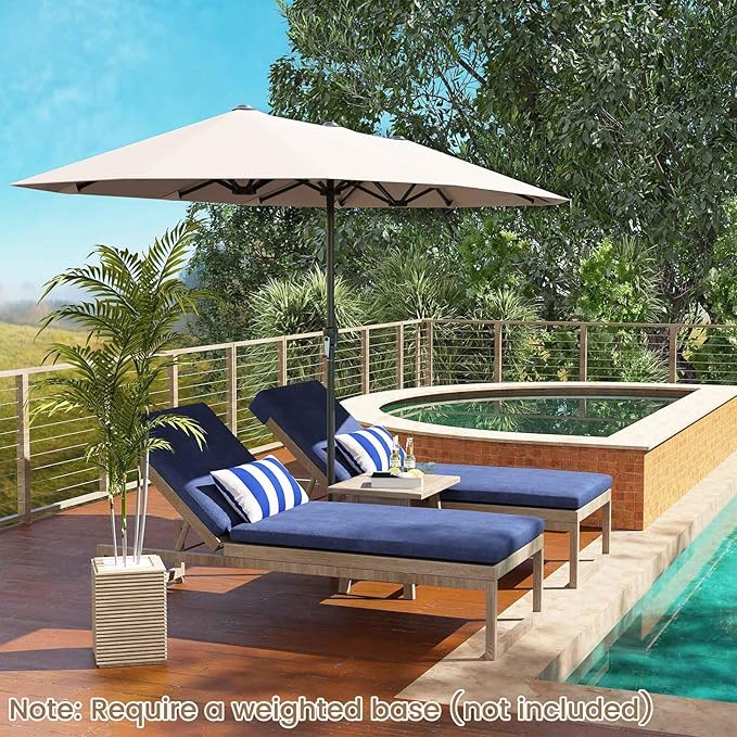 Tangkula 13 FT Large Patio Umbrella, Outdoor Double-Sided Table Market Umbrella w/Crank Handle, 12 Heavy-Duty Ribs, Sun-Protective Rectangular Twin Parasol for Garden Deck Lawn Poolside (Beige)