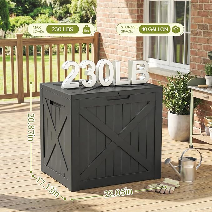 Vixzen 40 Gallon Package Delivery Boxes for Outside Secure Parcel Drop Storage Deck Box Outdoor Waterproof UV Resistant Resin Lockable MailBox for Porch Patio(Black)