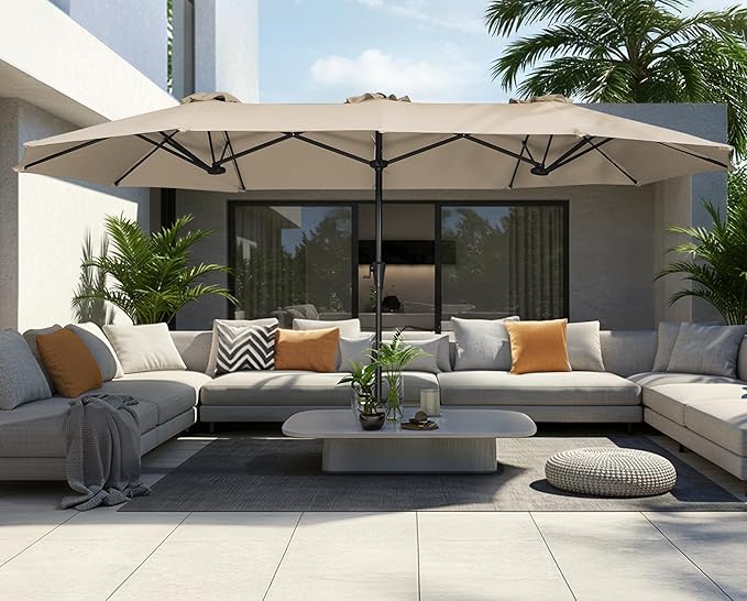 SUPERJARE 13FT Outdoor Umbrella for Patio, Double sided Pool Umbrellas with Fade Resistant Canopy, Large Table Umbrella for Deck, Market, Backyard - Warm Beige