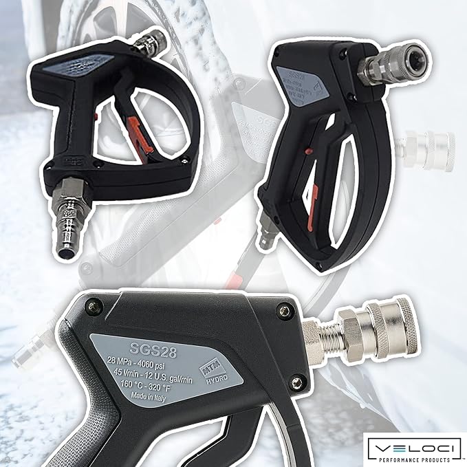 MTM Hydro SGS28 Pressure Washer Trigger Gun with Installed Stainless Steel Connection Fittings Commercial Grade