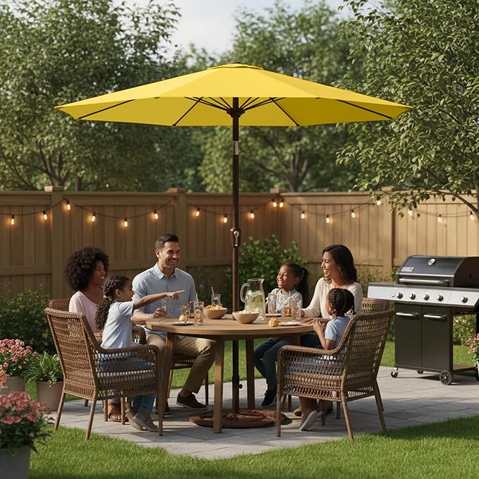 11FT Patio Umbrella, Outdoor Umbrella with with 8 Sturdy Fiberglass Ribs,Market Table Umbrella with Push Button Tilt and Crank,Suit for Backyard,Garden,Pool,Deck(Yellow)