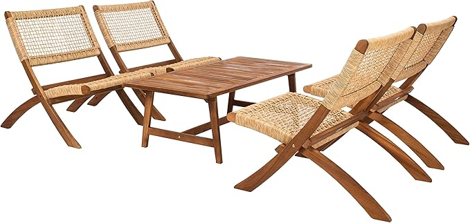 SAFAVIEH Outdoor Collection Blaze Coastal Natural Acacia Wood/Light Brown 5-Piece Coffee Set
