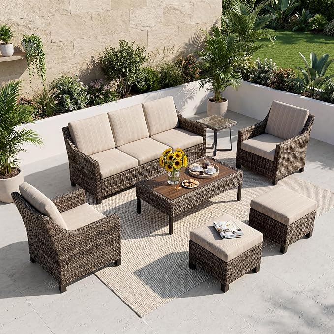 Wicker Patio Conversation Set, Outdoor Patio Chair Set with Deep Seating, Wide Armrests & Thick Cushions, All-Weather Outdoor Furniture Set for Patio, Porch, Deck & Backyard