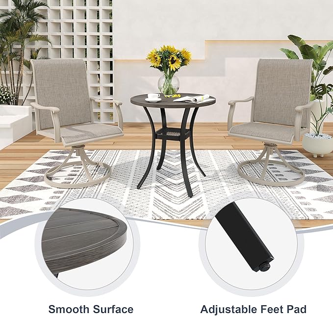 VICLLAX Patio 3 Pieces Outdoor Bistro Table Set, Wrought Iron Metal Furniture with 28" Round Table and 2 Stackable Chairs, Patio Dining Set for Patio, Lawn, Garden, Porch, Grey/Black