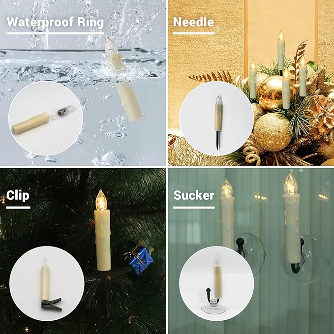 PChero Window Candles Battery Operated with Timer Remote, 20 Pcs Christmas Flameless Candles, Waterproof Flickering Taper Candles for Window, Christmas Tree, Halloween Decor