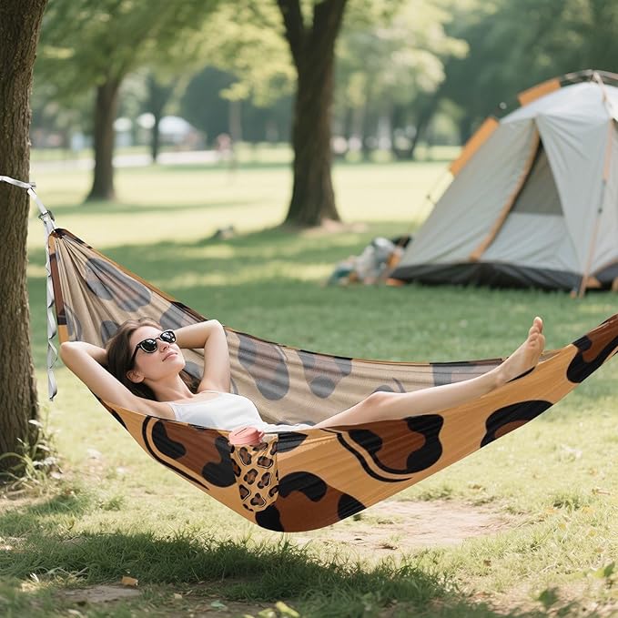 Classic Leopard Print Hammocks with Tree Straps Swing Hammock for Indoor Outdoor Patio