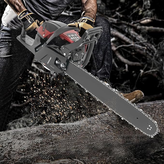 Gas Powered Chainsaw, 2-Stroke 58CC 2400W 20Inch Handheld Cordless Petrol Chain Saw Power Head Gas Powered Chainsaw Portable Gasoline Chain Saw for Garden Pruning Forest Logging (20In 58CC 2400W)
