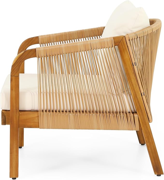 Merax Outdoor Acacia Wood Wicker Patio Club Chair,Set of 2,Conversation Set,Faux Rattan Accents
