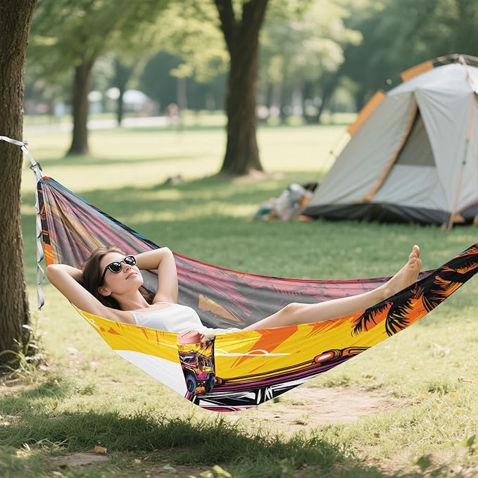 Hammocks for Outside Colorful Offroad Truck Camping Hammock Portable Hammocks with Tree Straps and Carry Bag Camping Accessories for Hiking Beach Outdoor