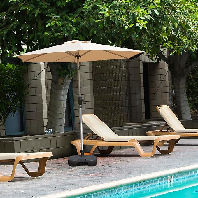 Domi 7.5FT Patio Umbrella Outdoor Market Umbrella with Silver Aluminum Pole, UV Resistant Canopy, Wind Vent, Tilt & Crank System, Perfect for Patio, Garden, Deck, Pool, Outdoor Dining, Beige