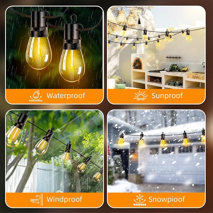 Outdoor Patio String Lights 200ft: S14 LED Shatterproof Bulbs 3 Modes Button Control - Waterproof Connectable Hanging Lights - Garden Backyard Yard Gazebo Porch Party Decorative
