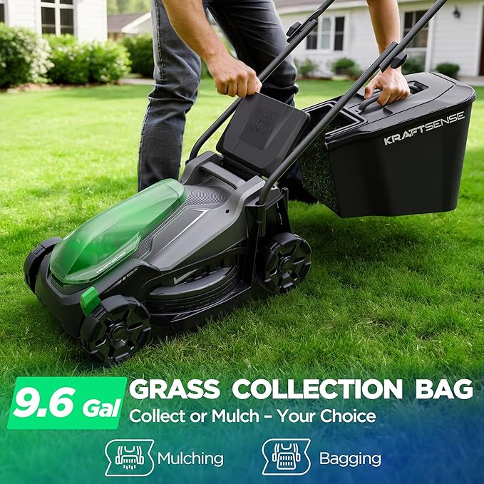 Cordless Lawn Mower for Small Yards, 13.5 Inch Push Mower Capable of Cutting Up to 6,000 Sq Ft Per Charge, 9.6 Gallon Grass Bag for Less Cleanup, Quiet Brushless Motor, 40V 5.0Ah Battery Included