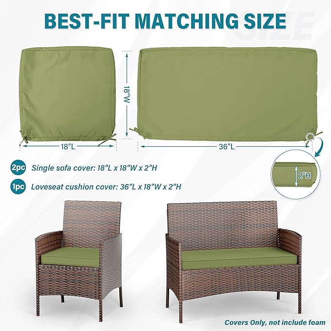 3 Pack of Outdoor Seat Cushion Replacement Set Suitable for 4 Pieces of Wicker Rattan Furniture Terrace Guest Set Sofa Chair (36x18x2, 18x18x2), Only Cover